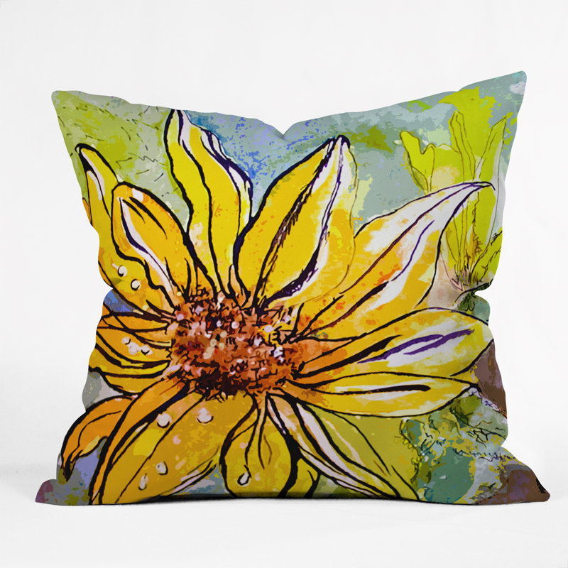 East Urban Home Sunflower Ribbon Indoor/Outdoor Throw Pillow & Reviews